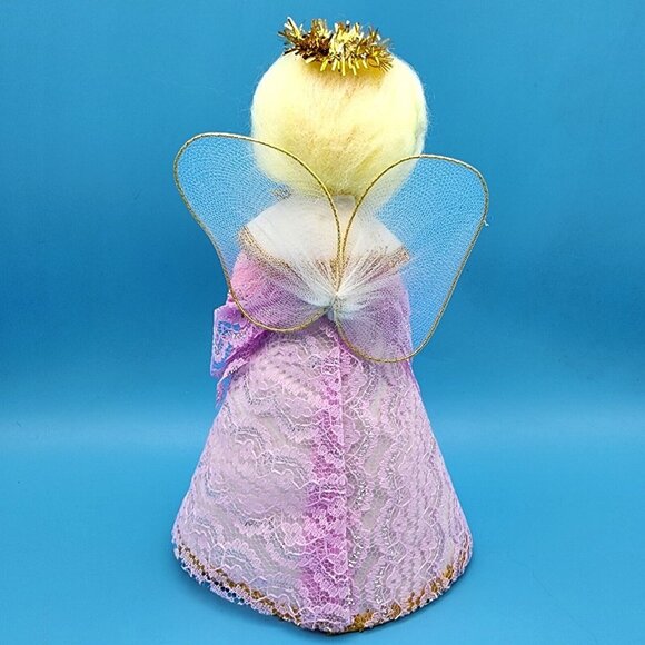 Vintage Pink Lace Angel Tree Topper Gold Halo Tulle Wings Foil Hymn Book 1960s - Picture 5 of 10